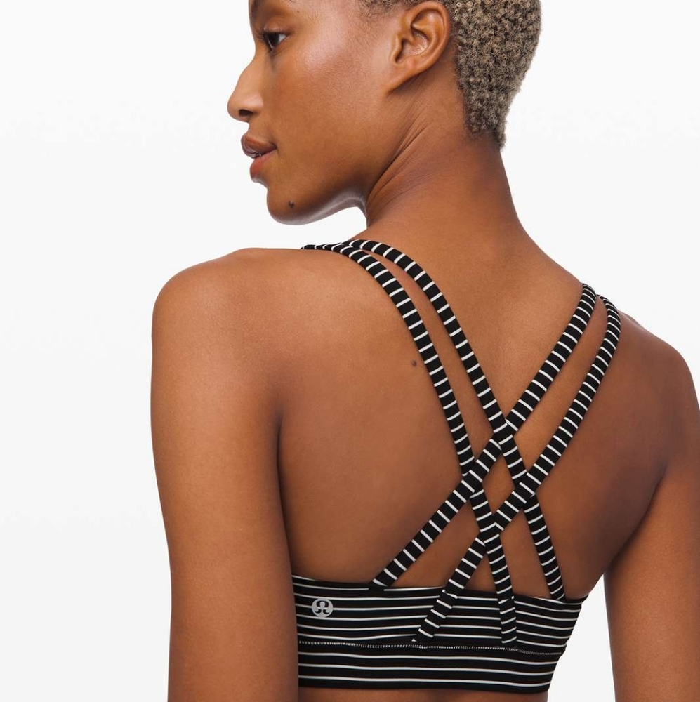 Lululemon Energy Bra Mod Stripe Black White Sports Yoga Padded - Picture 1 of 7